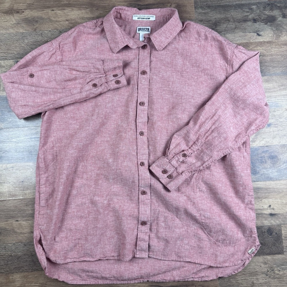2 Duluth Trading Hemp Cotton Artisan Shirt Large Tunic Blue White & Red - Picture 2 of 13